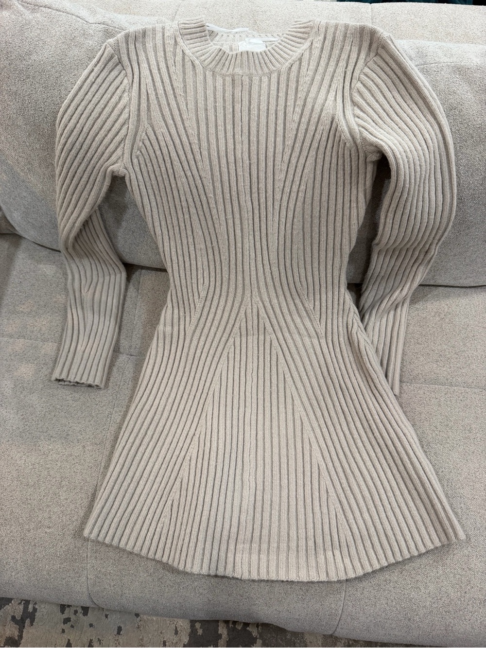H&M Cream Ribbed Crewneck Sweater Dress